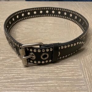 Black leather grommet belt